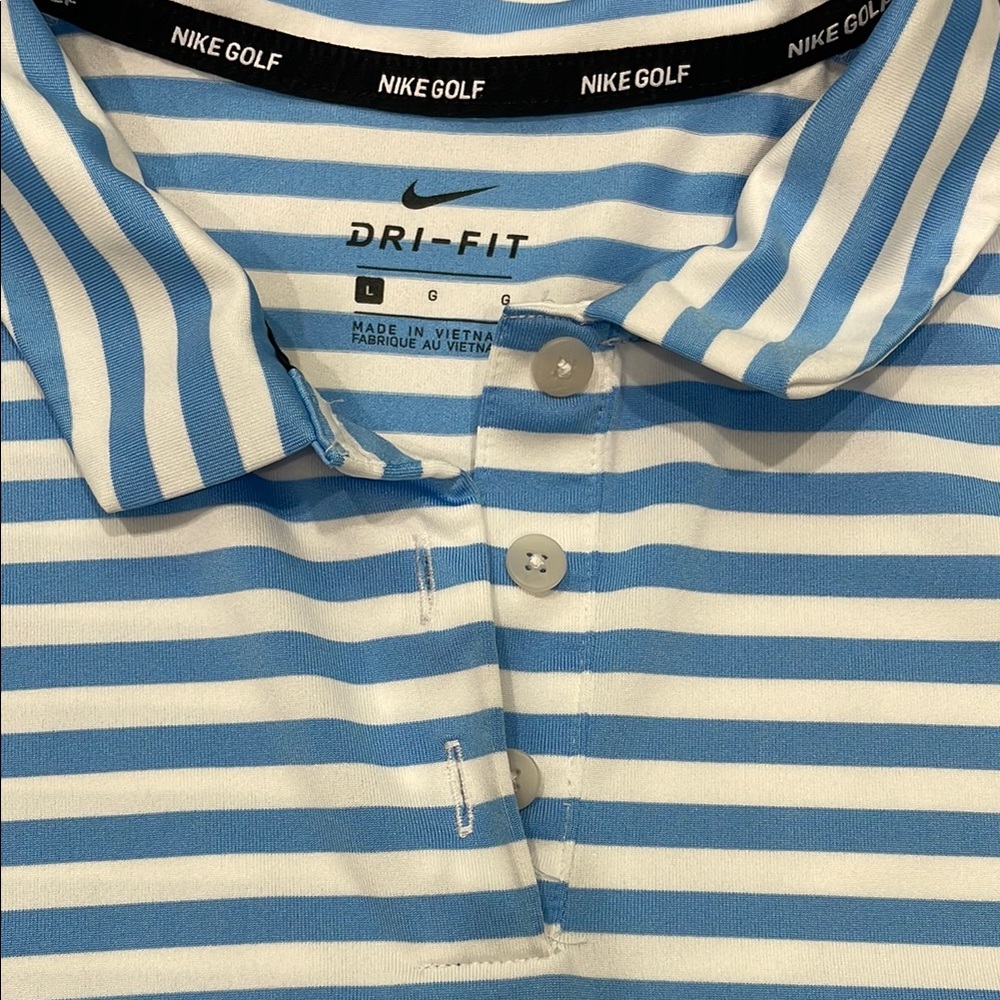 Nike Blue and White Striped Polo Shirt